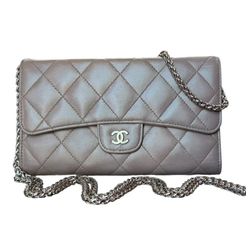 CHANEL Taupe Lambskin SHW Classic Flap Trifold Wallet